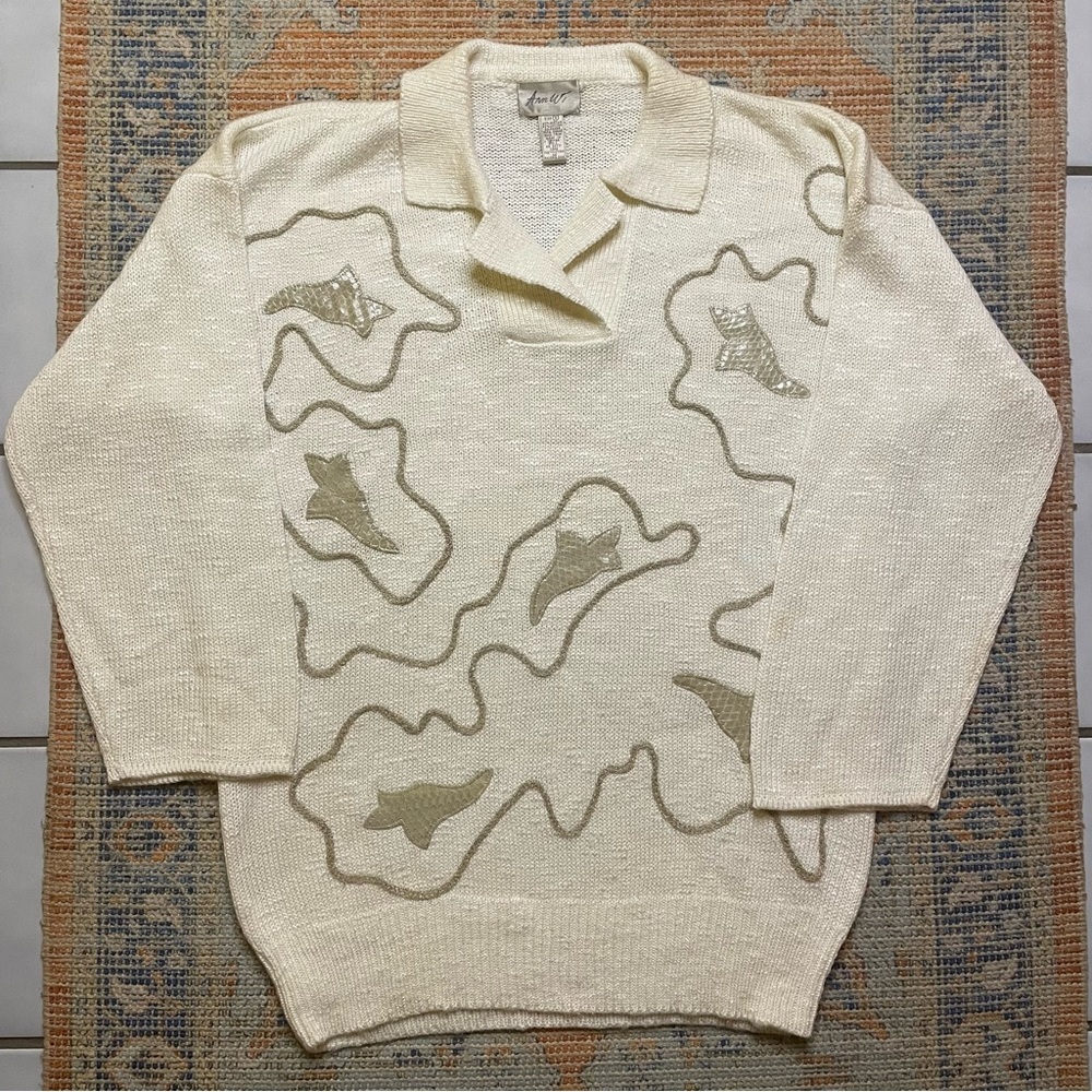 VTG 80’s Snake Skin Collared Sweater Tan/Cream/White S/M